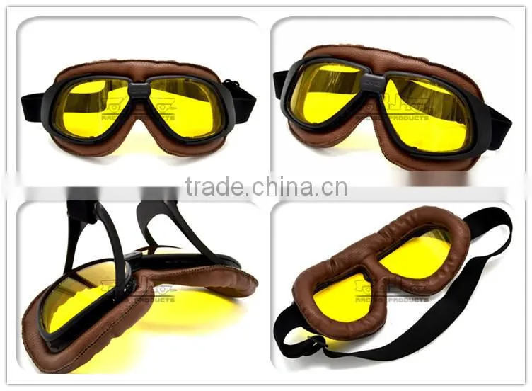 BJ-GT-008 Scratch Resistant Yellow Lens Brown Leather New Model Motorcycle Goggles