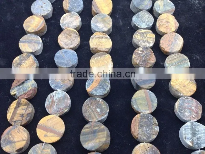 NO PS!!Wholesale Rough Tigereye Flat Coin Semi Precious Beads For Jewellery