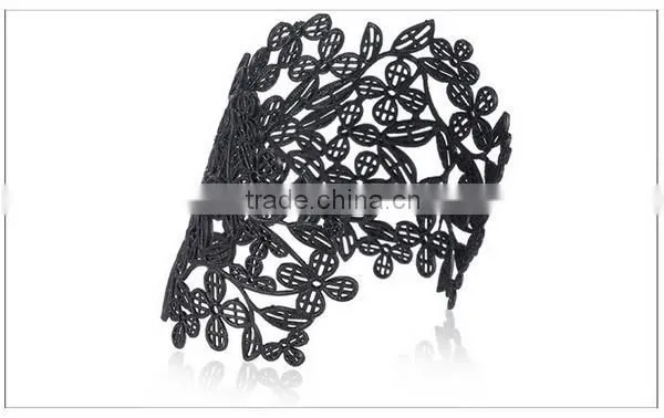 Gold Hollow Flower Women Wide Cuff Bracelet