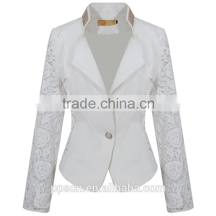 Wholesale China clothes factory white woven lace formal ladies blazer designs