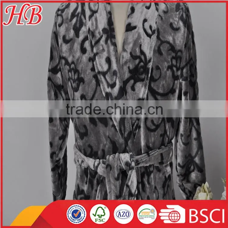 bottom print cut flannel fleece bathrobe