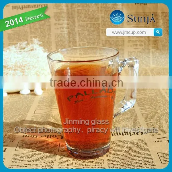 Hot sale custom logo creative color bottom handle glass coffee cup juice glass cup drinking glass cup