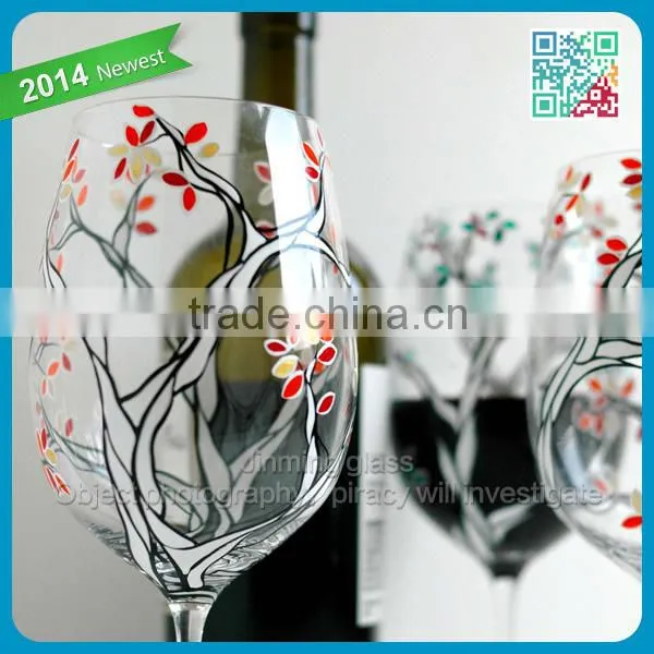 2014 Popular glass cup Klimt Trees with Custom Colored Leaves Black and White Trees Wine Glasses Hand Painted