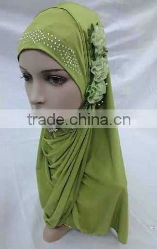 H061 latest muslim hijab with 3 pieces flower,islamic scarf