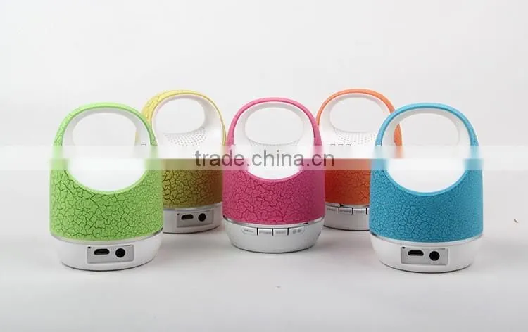 2016 portable fashion handle design led crackle custom logo printing wireless mini speaker
