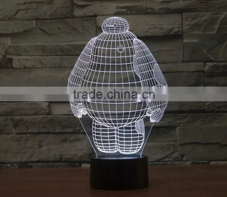Wholesale Baymax LED 3D Illusion Night Light Lamp, Acrylic decorative With 7 Colors multicor Changing