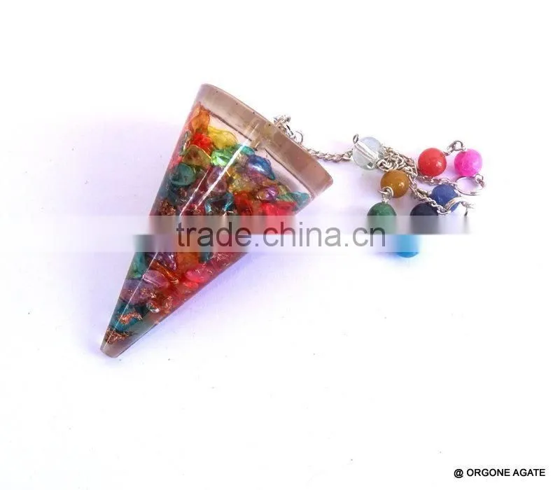 Orgonite Mix Onyx Stone Smooth Pendulum With Chakra Chain
