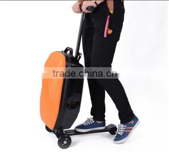 Multi Function orange color business roller scooter suitcase