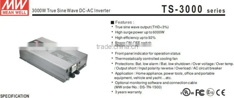 Meanwell 1500W True Sine Wave DC-AC Power Inverter high frequency inverter/48vdc 230vac inverter