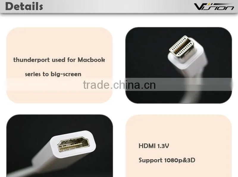 23cm white color mini displayport to HDMI adapter cable