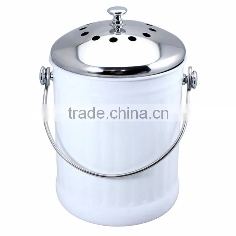 1.0 gallon colorful painting kitchen metal garbage waste bin With Stainless Steel Lid
