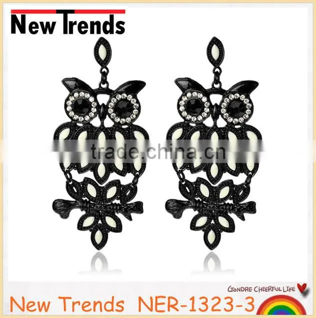 Fashion earrings designs fancy rhinestone stud cute owl earrings