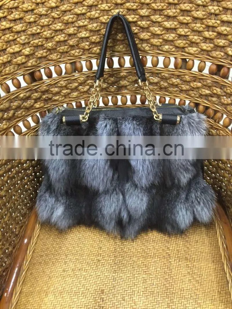 Luxury design fox fur handbag /wholesale and rtail