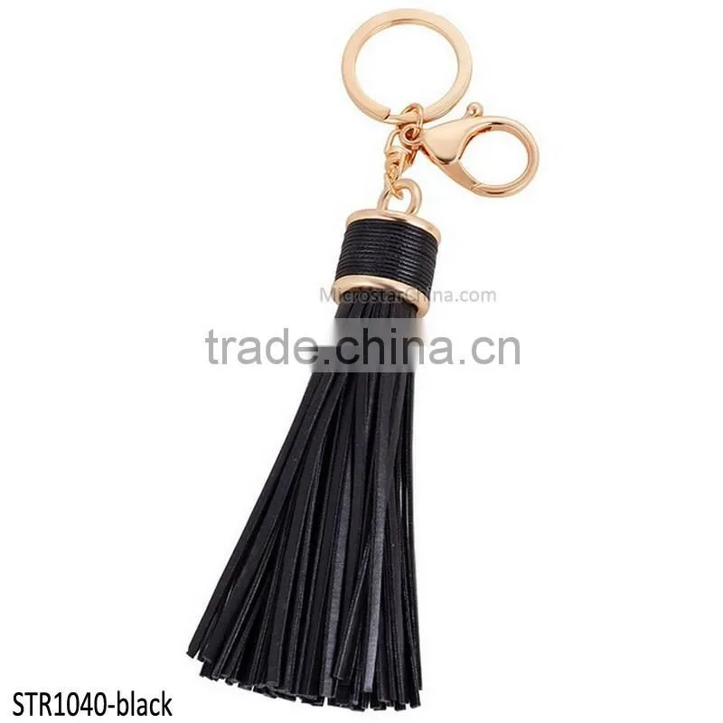 20cm PU leather Tassel keychain in stock 6 colors plated gold key chain