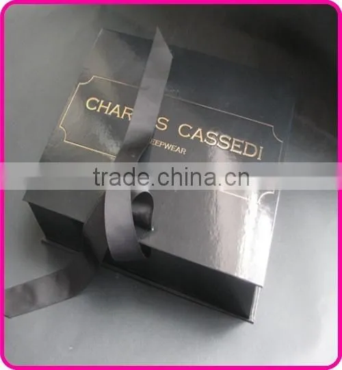 luxury high-end glossy lamilation black Folding Box with ribbon