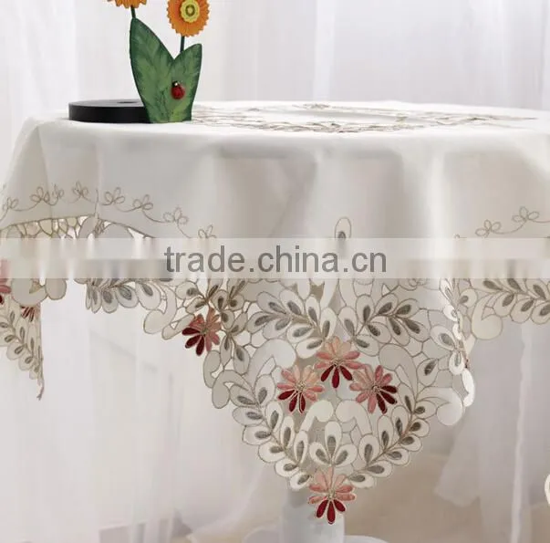 New design cheap polyester flower design embroidery table linen