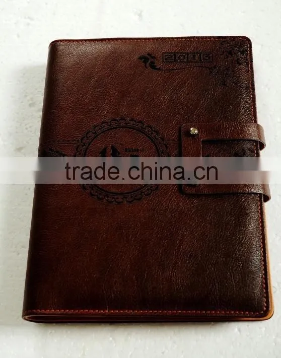 2013 dark brown a5 personalized embossing promotion pull up leather diary with closure for company advertisement