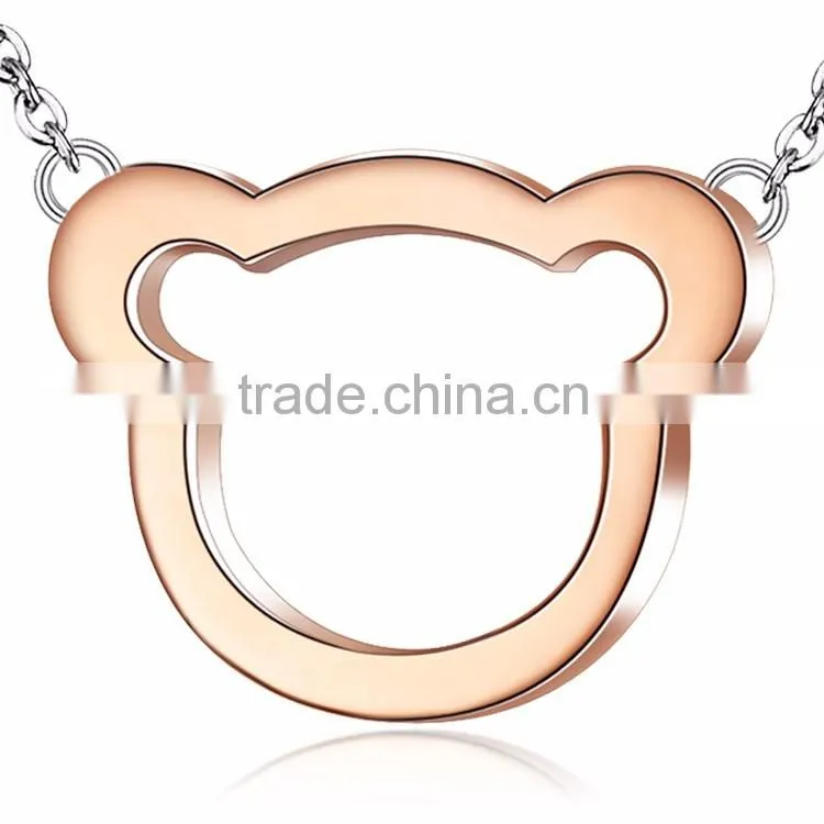 Charm Teddy Bear with Rose Gold Plated Pendant Women Stainless Steel Necklace