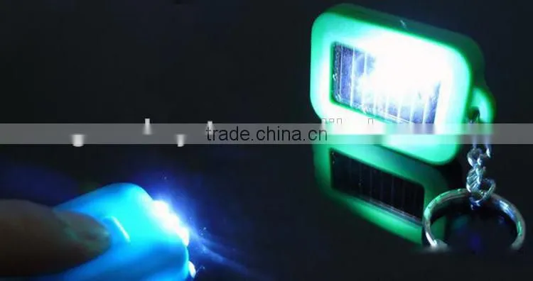 New Fashion Mixed Color Solar portable LED Light Keychain / Mini Flashlight Key Ring Survial Gadget 3 LED