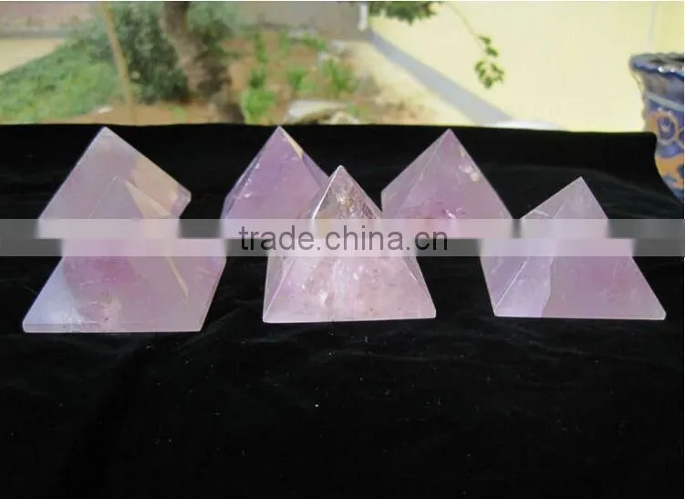 Natural Rock Pink Quartz Cut Crystal Pyramid