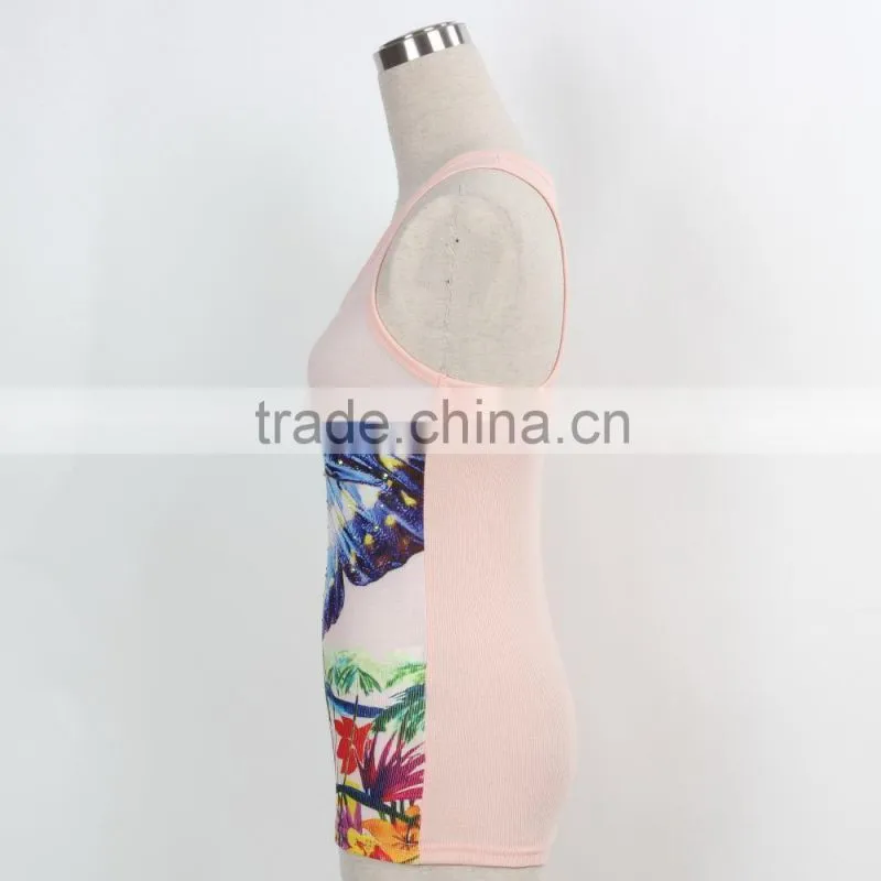 F5S15022 Fashion Design Top Tank Ladies Printed wholesale Rib Waist China Manufacturer
