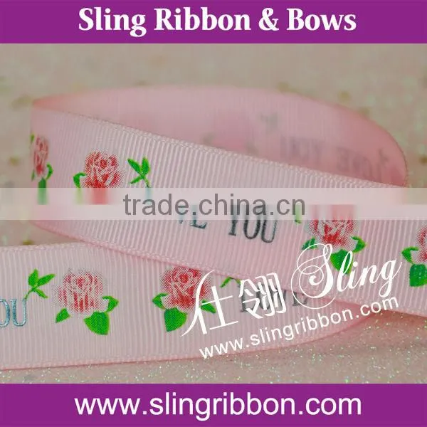 2016 Hot Sale Rose Pattern Printed Grosgrain Ribbon