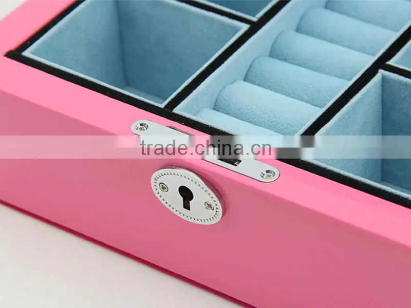 Luxury custom wooden Pink jewellry storage box with key lock