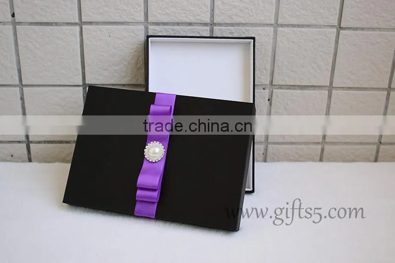 Elegant custom Black wedding invitation box with ribbon