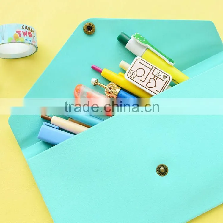 cheap wholesale candy color pvc multifunction pencil case with button
