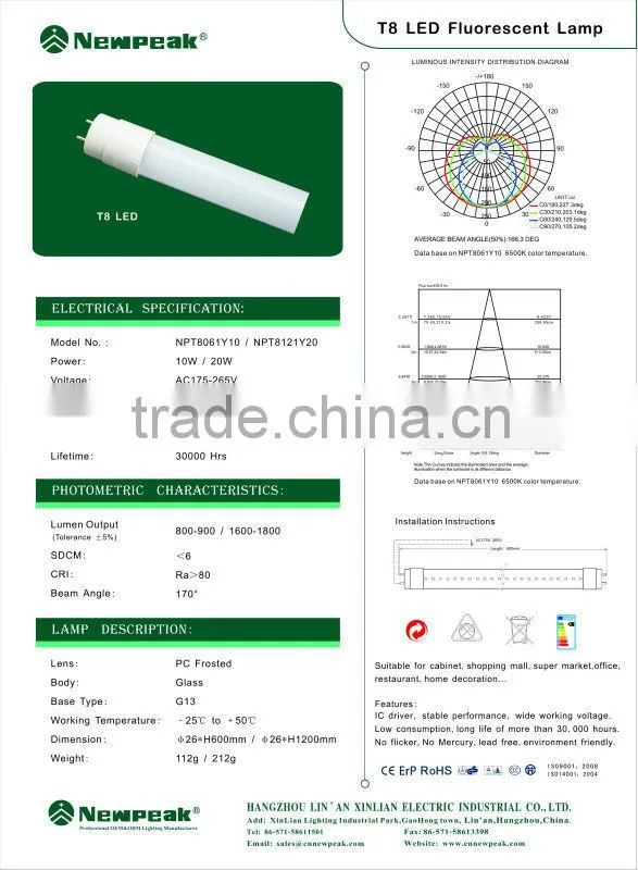 NEW PRODUCTS Good price high quality T8 LED Bulb CE, EMC, ERP, RoSH, PC/Glass/Glass+PC Type