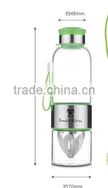 Wholesale 500ml glass drinking sports water bottle ,Environmental Borosilicate fruit Water Bottle with stainless steel infuser