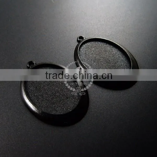 40*30mm setting size brass gun black simple oval bezel tray DIY pendant charm supplies 1421079