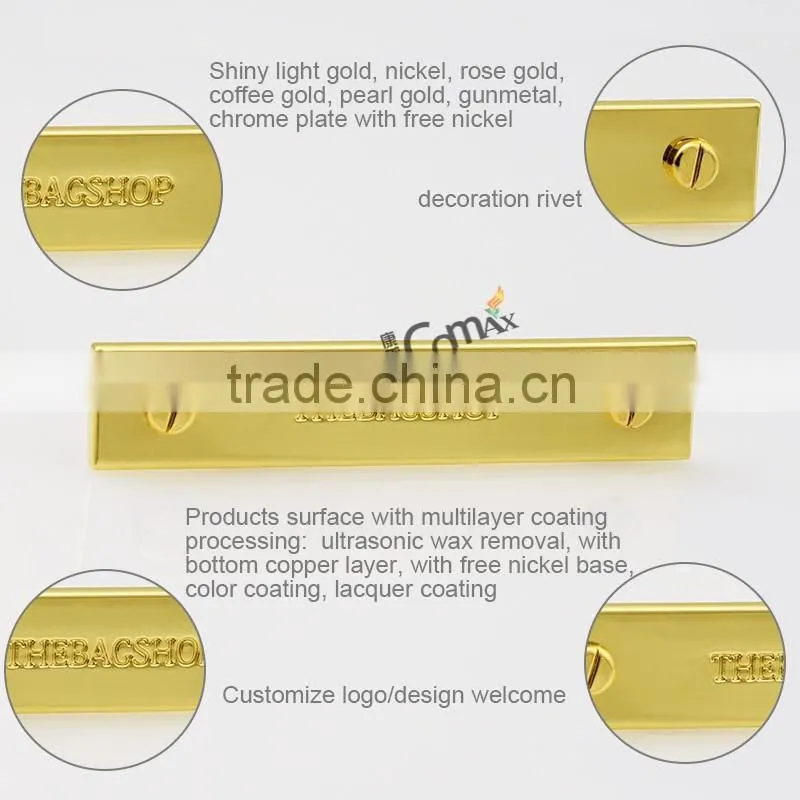 Fashion screw decorative gold metal bag engaved logo label tag