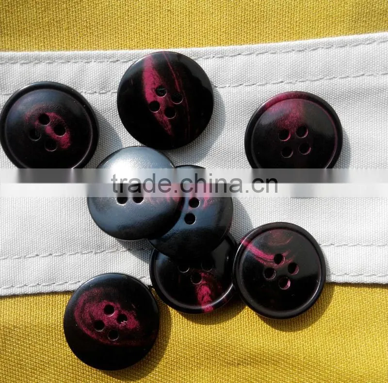 4 Holes Natural Dye Burgundy Grain Buffalo Horn Suit Button With Rim