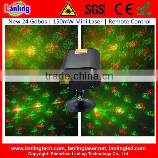 24 Gobos | Remote Control 150mW Red Blue Laser | Mini Gobo Laser Light