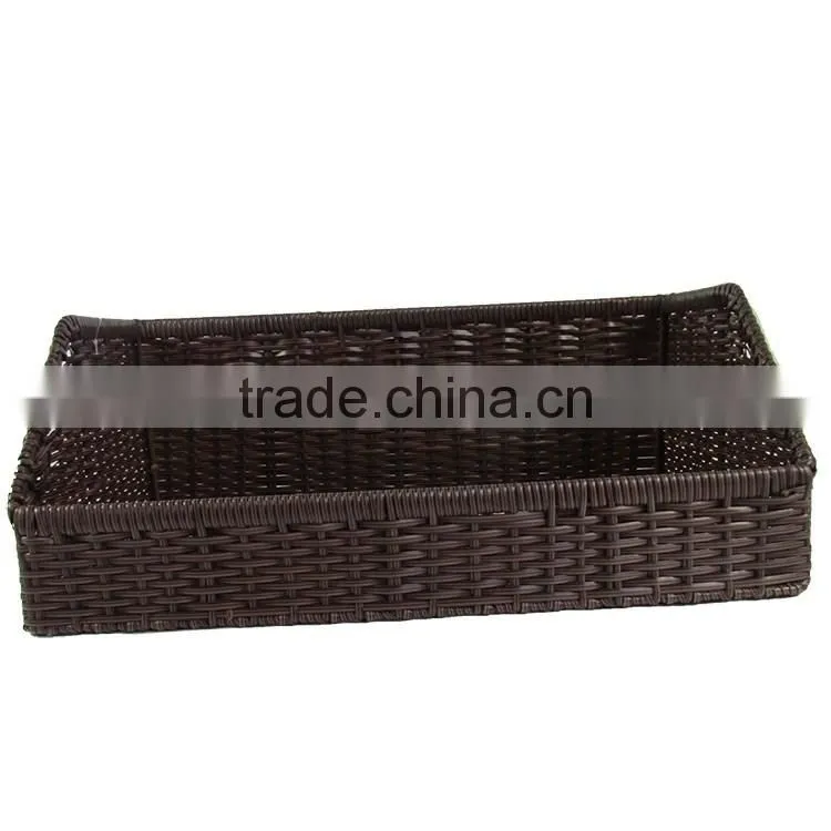 S&D Rectangular supermarket pe rattan display baskets for produce bread basket fruit basket
