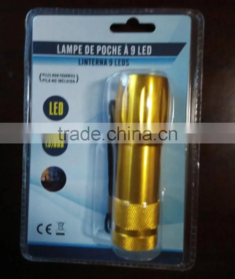3AAA Battery 9 LED torch flashlight Double blister card package flashlight