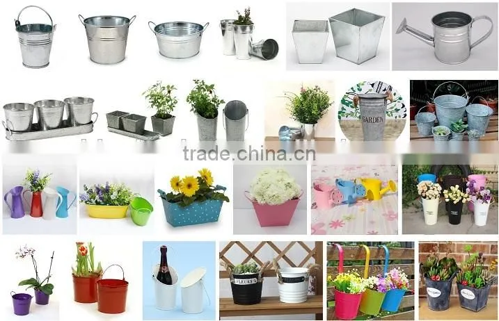 Hot sale cheap garden small metal flower pots with tray for garden