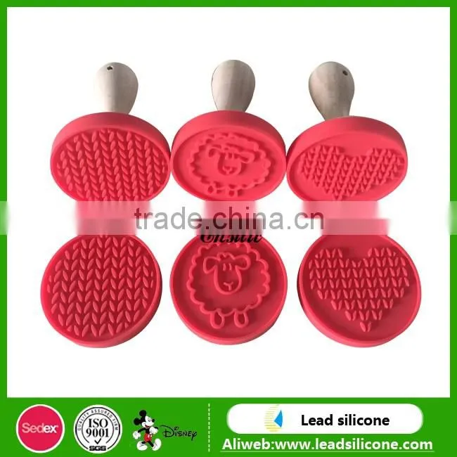 Silicone Cookie Stamp With Wooden Handle,Festivity Style Pink Silicone Cookie Stamp