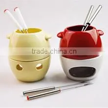 Ceramic Fondue Set in Solid Color, Heart Shape Fondue Set with Forks