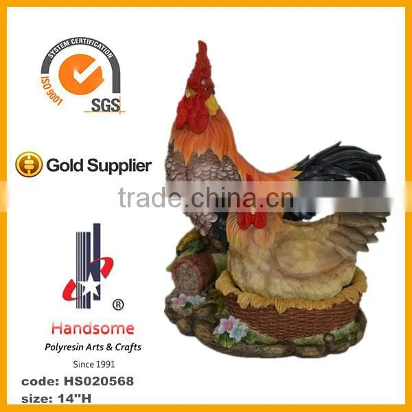14''H pair of rooster, standing cock statues, polyresin rooster figurine