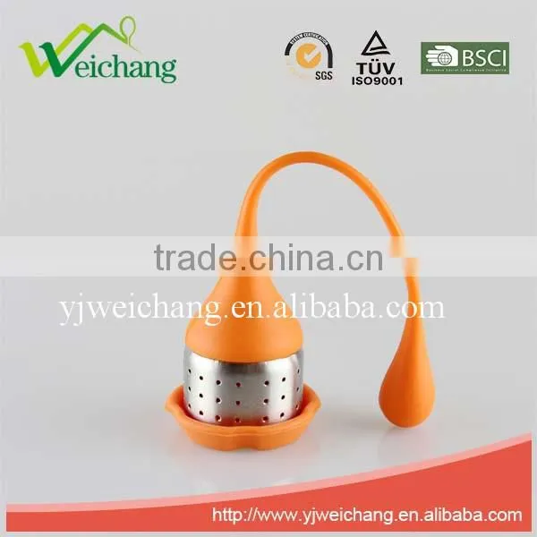 WCTS919 Good quality Tea Infuser Leaf Strainer Handle with Steel Ball Silicone Leaf Lid with tray