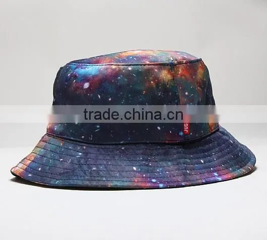 Custom Flat Top Cheap Bucket Hat / Bucket Hat in Galaxy Fabric