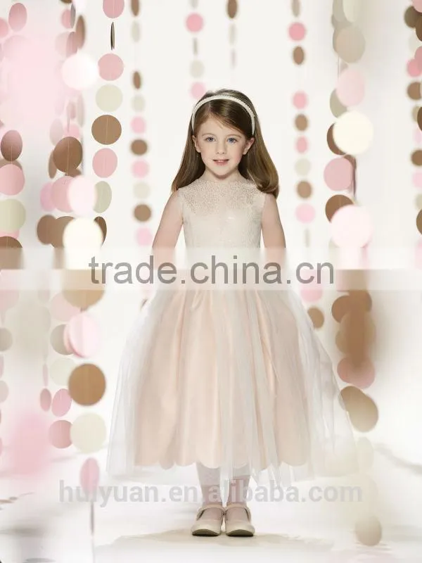 2 colors round neck satin sequins beaded long kids dresses