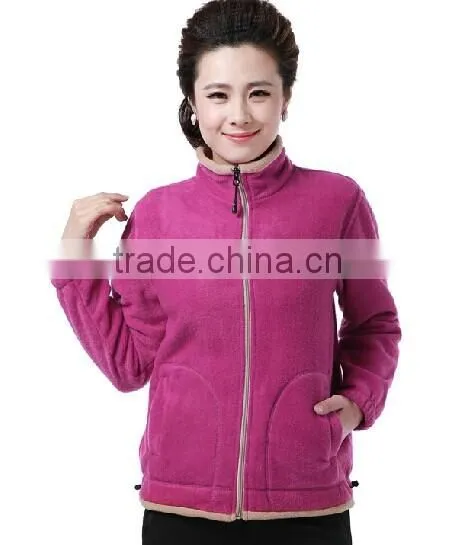Fashion Ladies Long Sleeve Stand Collar 100% Polyester Polar Fleece Sweatshirt /Jacket /Sweater With Elastic Cuff & Bottom
