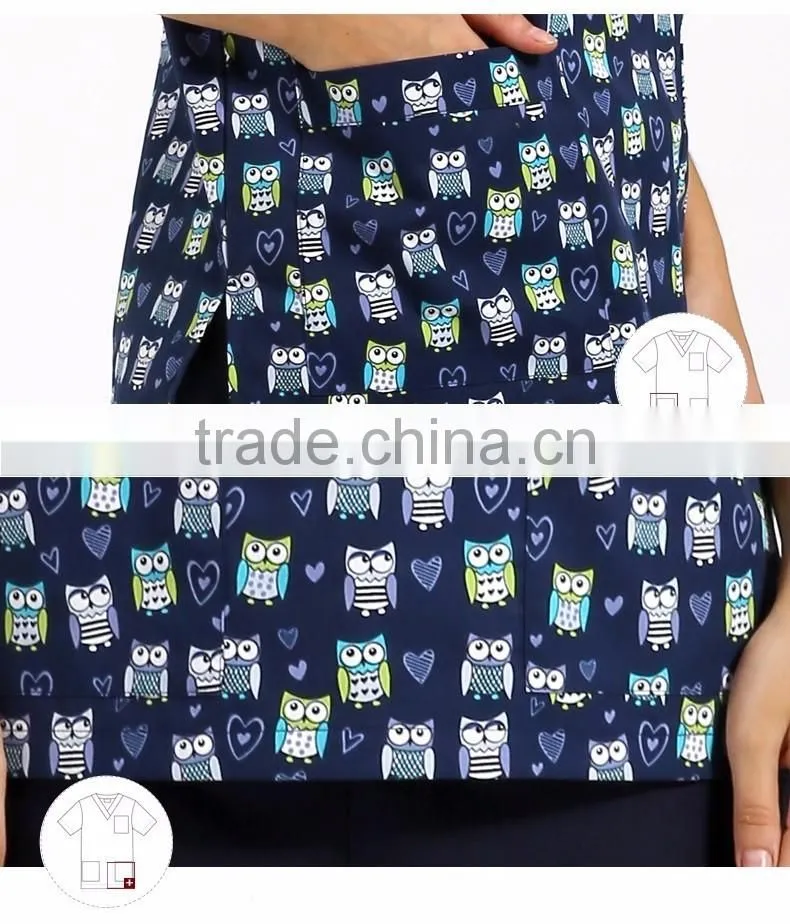 2017 Hospital Clinic Doctor Nurse Printed Medical Clothings Comfortable & Breathable Unisex Medical Scrubs Uniform Set