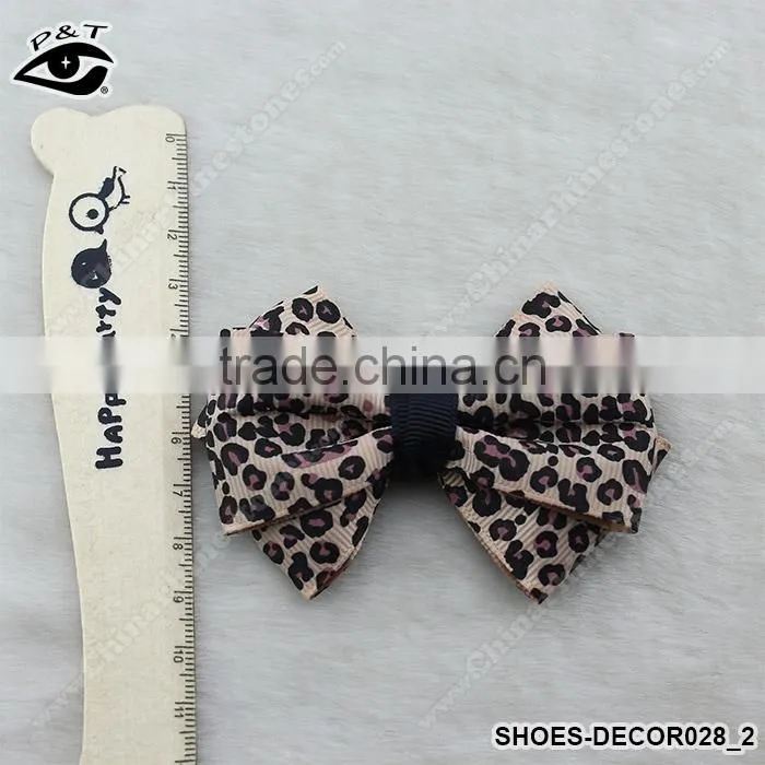Leopard grain bowknot clip for shoes satin fabric bow tie ornament for dress bags clothing