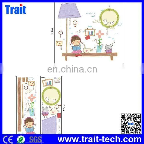 Cartoon Girl And Clock Pattern DIY Removable PVC Decals Baby Room Wall Stickers