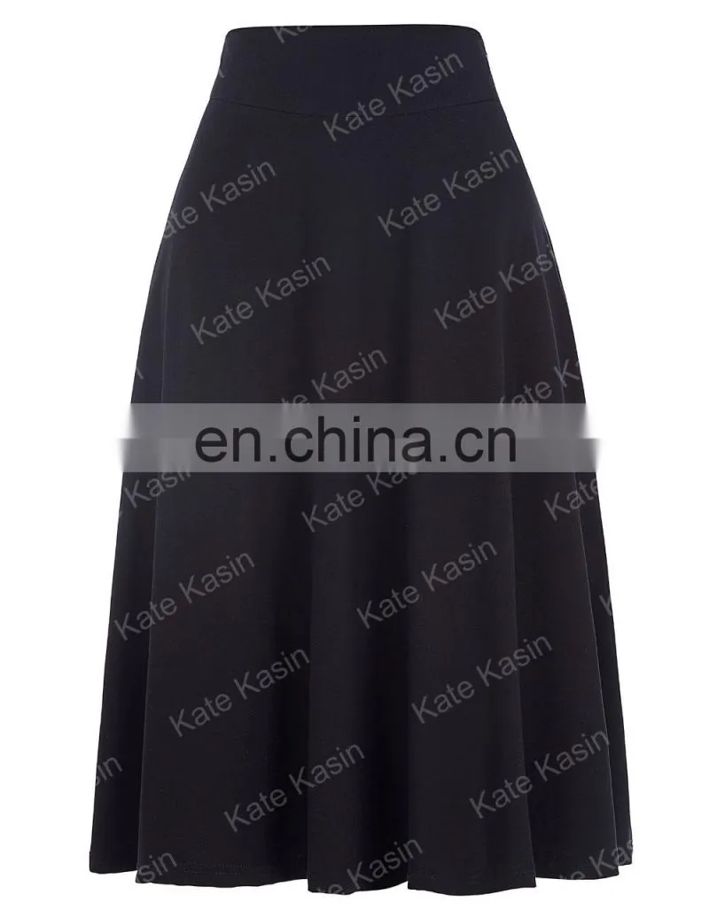 Kate Kasin Occident Women's High Stretchy Cotton High Waist A-line Flared Skirt KK000279-1