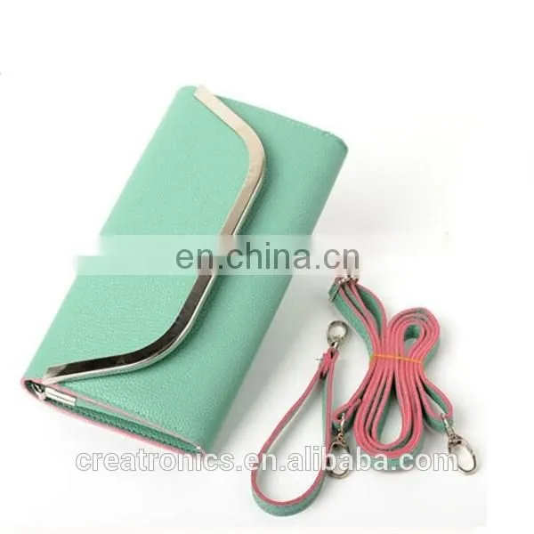 CR fully stocked cheap fancy a casual shoulder pu surface inlaid iron border with long belt black envelope purse silicon bag